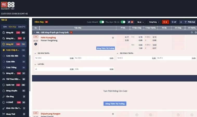 Giao diện cá cược bóng rổ M88