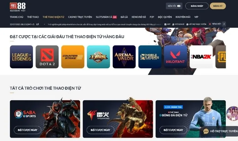 Thể Thao Điện Tử Tại M88
