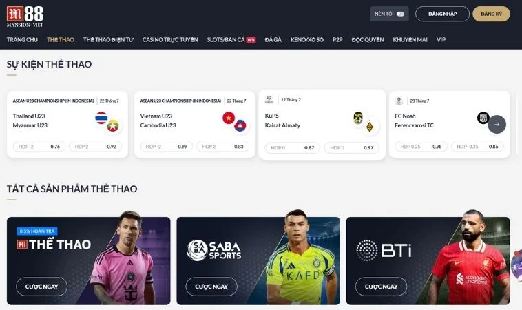 Sảnh thể thao M88 thiết kế giao diện đẹp, chuyên nghiệp