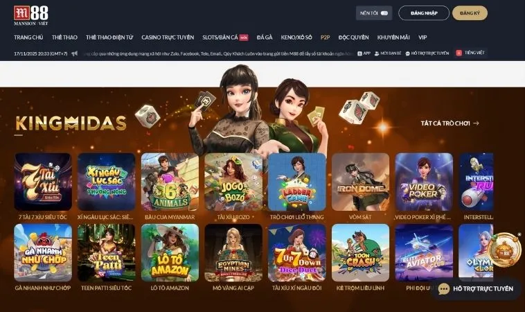 Sảnh game nhanh M88 thiết kế giao diện đẹp, ấn tượng