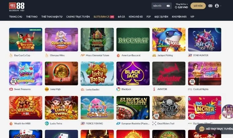 Đa dạng các thể loại game để trải nghiệm tại M88