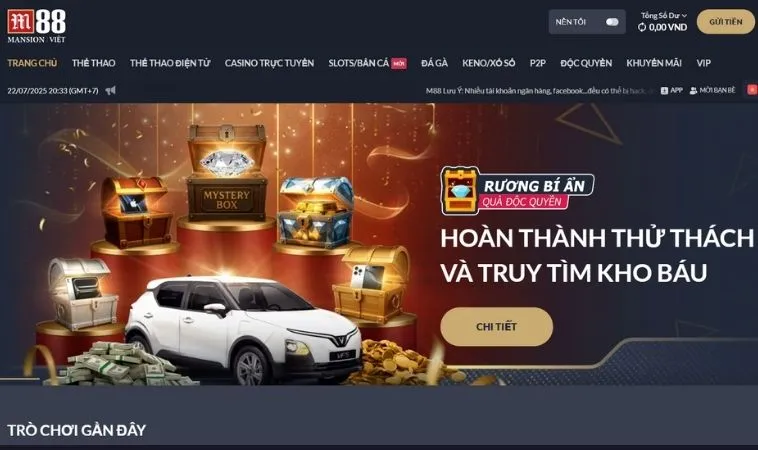 Giao diện trang chủ nhà cái M88