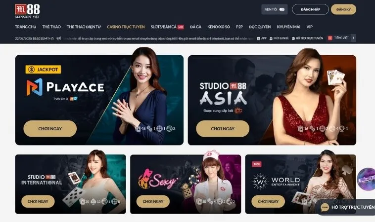 Nhà cái M88 hợp tác với nhiều nhà cung cấp game live casino uy tín